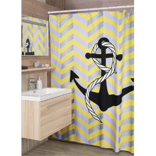 Yellow Blue and Grey Nautical Shower Curtain