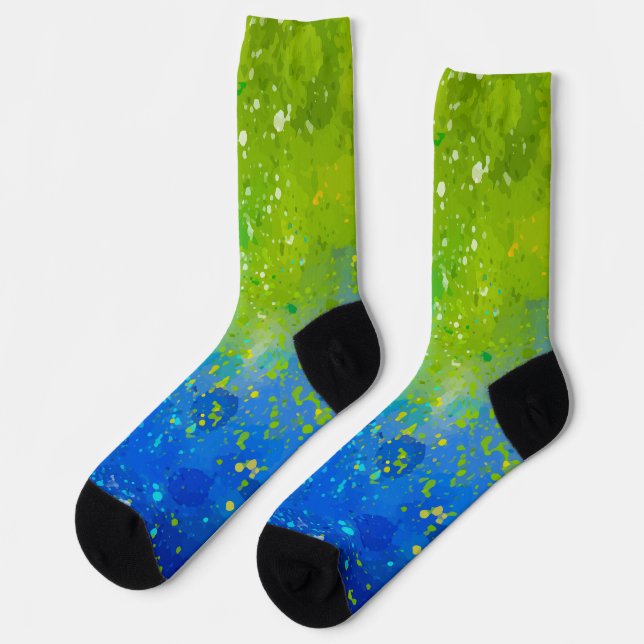 Yellow Blue and Indigo Galaxy Design Socks (Left)