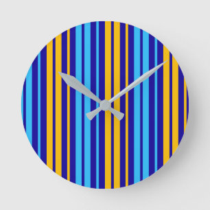 Yellow Blue and Navy Vertical Stripes Pattern Round Clock