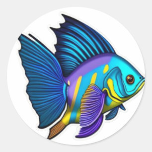 Yellow, Blue and Purple Angel Fish Classic Round S Sticker