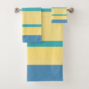 Yellow, Blue and Turquoise Stripes   Bath Towel Set