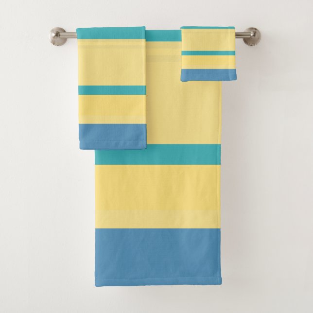 Yellow, Blue and Turquoise Stripes   Bath Towel Set (Insitu)