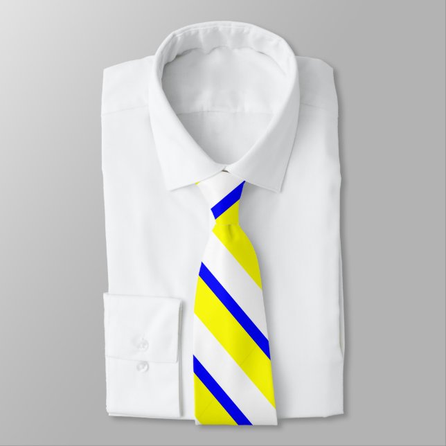 Yellow Blue and White Collegiate Stripe Tie (Tied)