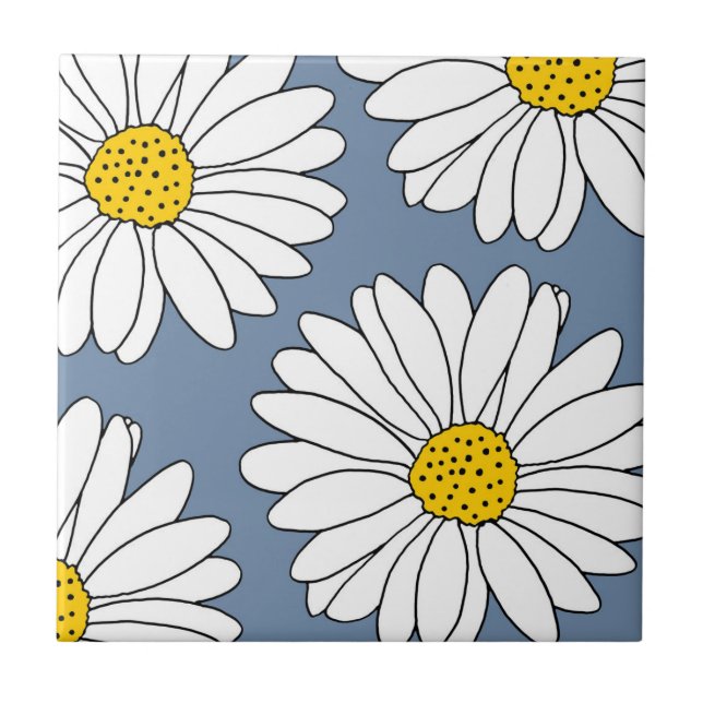 Yellow Blue and White Daisies Tile (Front)