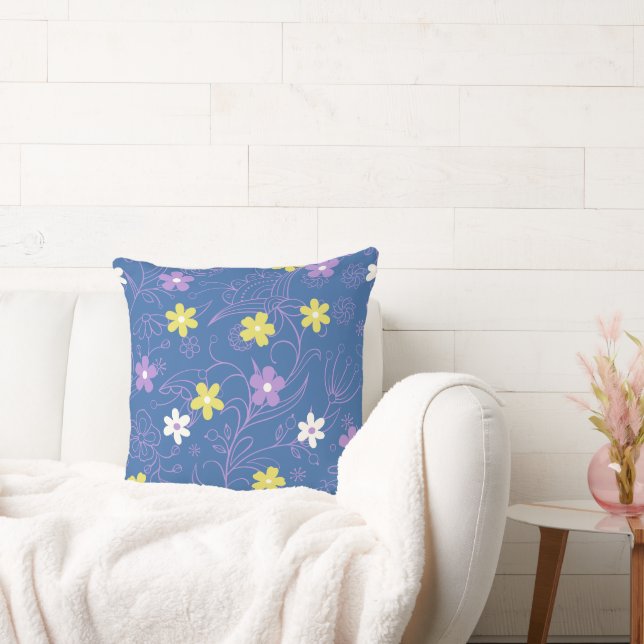 Yellow, Blue and White Daisy Throw Pillow (Couch)