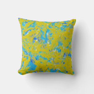 Yellow, Blue and White Swirls Cushion
