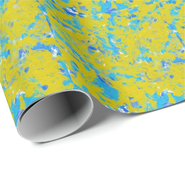 Yellow, Blue and White Swirls   Wrapping Paper (Roll Corner)