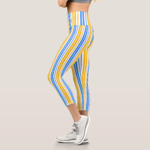 Yellow Blue and White Vertical Stripes Pattern  Capri Leggings