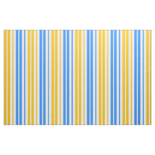 Yellow Blue and White Vertical Stripes Pattern Fabric