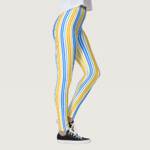 Yellow Blue and White Vertical Stripes Pattern  Leggings