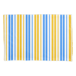 Yellow Blue and White Vertical Stripes Pattern Pillowcase