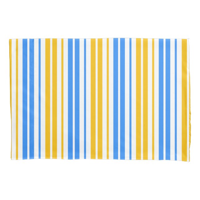 Yellow Blue and White Vertical Stripes Pattern  Pillowcase (Front)