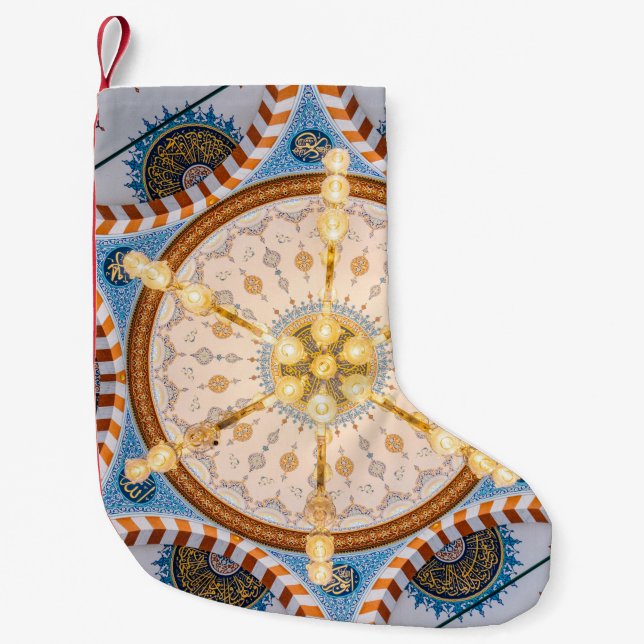 Yellow, blue, and yellow ceiling design small christmas stocking (Front)