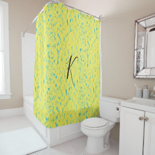 Yellow Blue Artsy Patterns Monograms Colourful Cut Shower Curtain