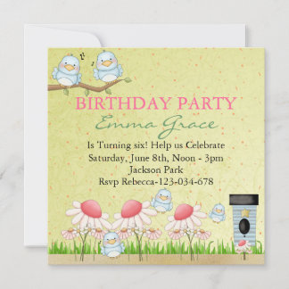 Yellow/Blue Bird Birthday Invitation