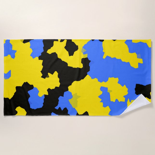 Yellow Blue Black Abstract Design Beach Towel (Front)