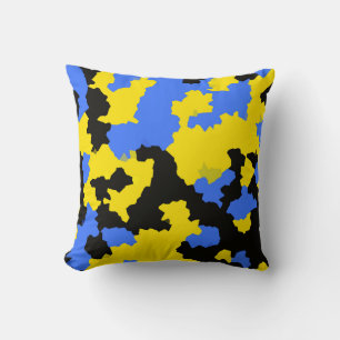 Yellow Blue Black Abstract Design Cushion