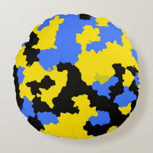 Yellow Blue Black Abstract Design Round Cushion