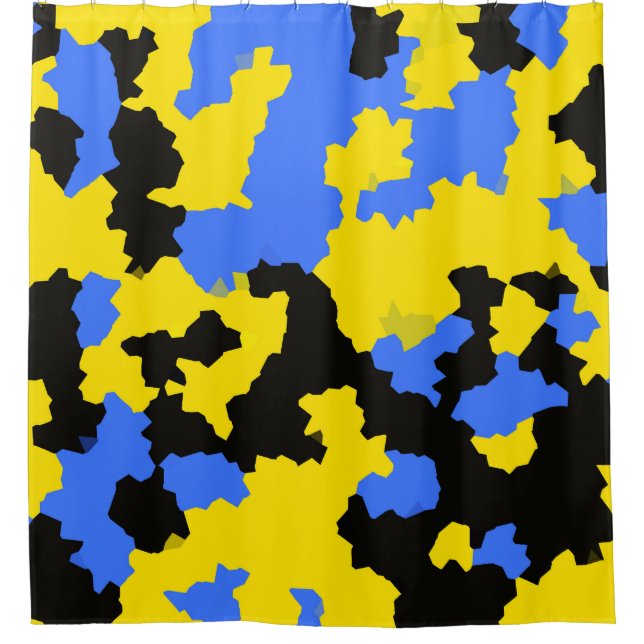 Yellow Blue Black Abstract Design Shower Curtain (Front)
