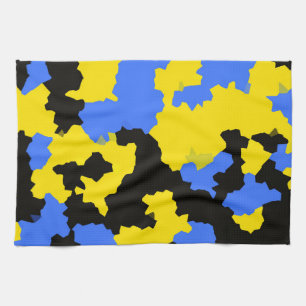 Yellow Blue Black Abstract Design Tea Towel