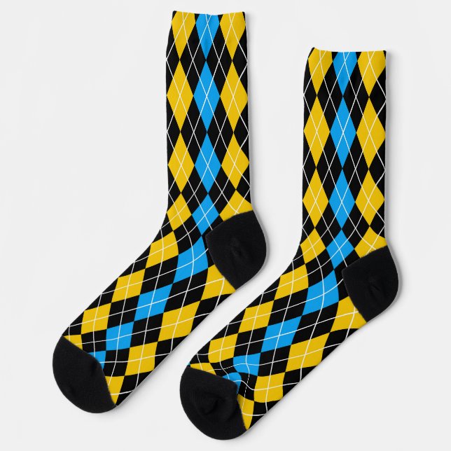 Yellow Blue Black Argyle Diamond Design  Socks (Left)