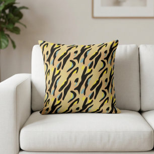 Yellow Blue Black Colourful Stripes Tiger Print Cushion