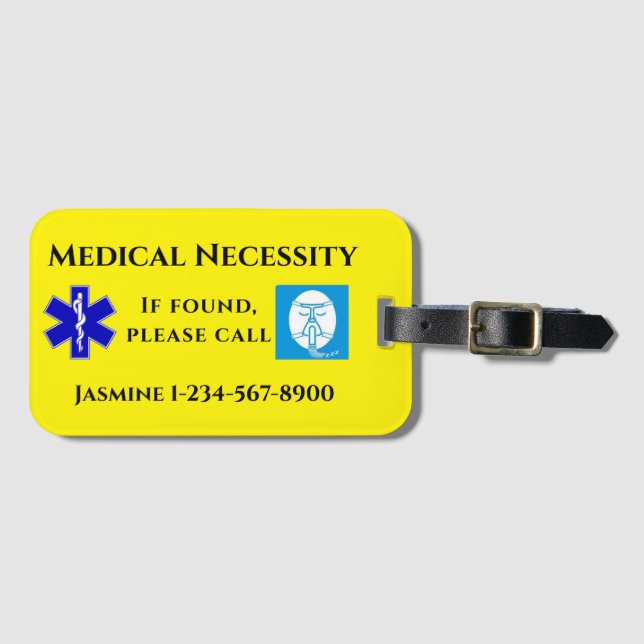 Yellow Blue Black Text CPAP Luggage Tag (Front Horizontal)