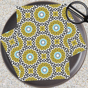 Yellow Blue Black & White Mosaic Geometric Pattern Tissue Paper