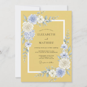 Yellow Blue Blossom Flourish Wedding Invitation