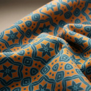 Yellow & Blue Boho Stylish Geometric Pattern Fabric