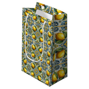 Yellow Blue Capri Lemon Mediterranean Tile Wedding Small Gift Bag