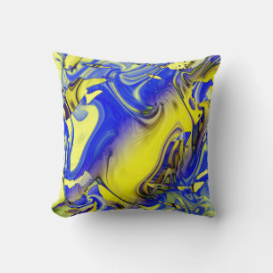 Yellow Blue Charcoal Ornate Mediterranean Art Look Cushion