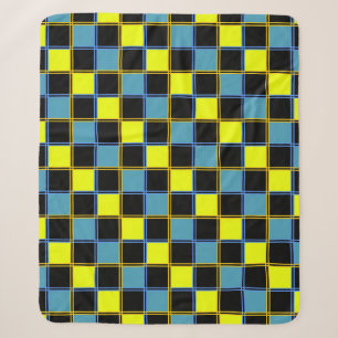 Yellow blue checkered geometric pattern sherpa blanket