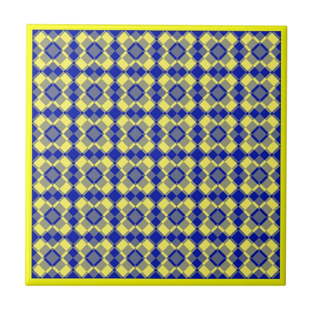 Yellow Blue Chequered Argyle Pattern Tile (Front)