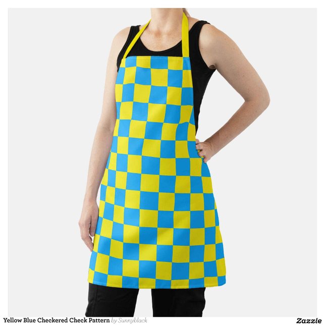 Yellow Blue Chequered Check Pattern Apron (Creator Uploaded)