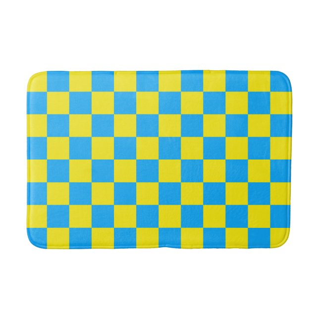 Yellow Blue Chequered Check Pattern Bath Mat (Front)