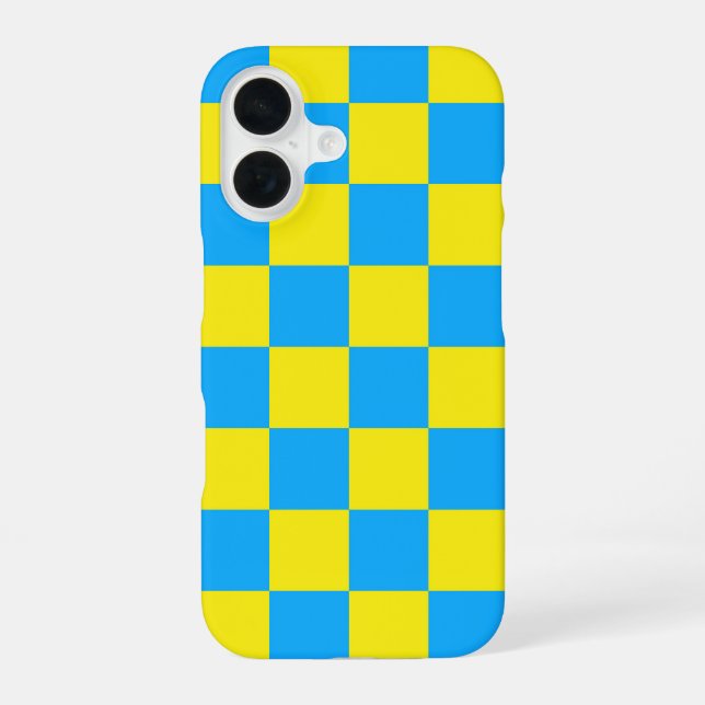Yellow Blue Chequered Check Pattern iPhone 16 Case (Back)