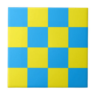Yellow Blue Chequered Check Pattern Tile