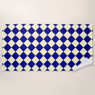 Yellow Blue Chequered Diamond Pattern Beach Towel
