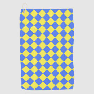 Yellow Blue Chequered Diamond Pattern Golf Towel