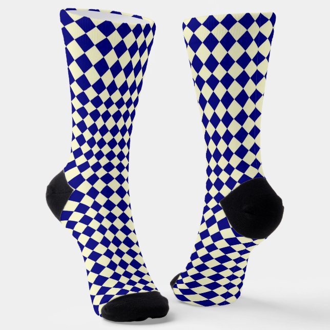Yellow Blue Chequered Diamond Pattern Socks (Angled)