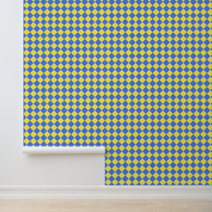 Yellow Blue Chequered Diamond Pattern Wallpaper