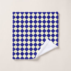 Yellow Blue Chequered Diamond Pattern  Wash Cloth