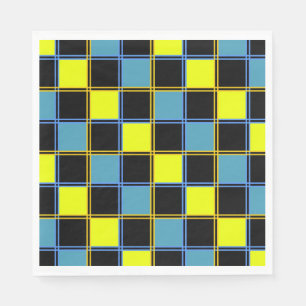 Yellow blue chequered geometric pattern  napkin