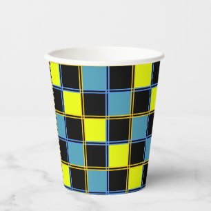 Yellow blue chequered geometric pattern  paper cups