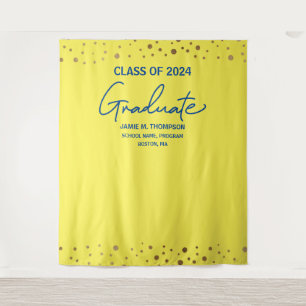 Yellow Blue Class of 2024 backdrop graduation Tapestry