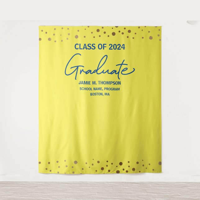 Yellow Blue Class of 2024 backdrop graduation Tapestry (Front)