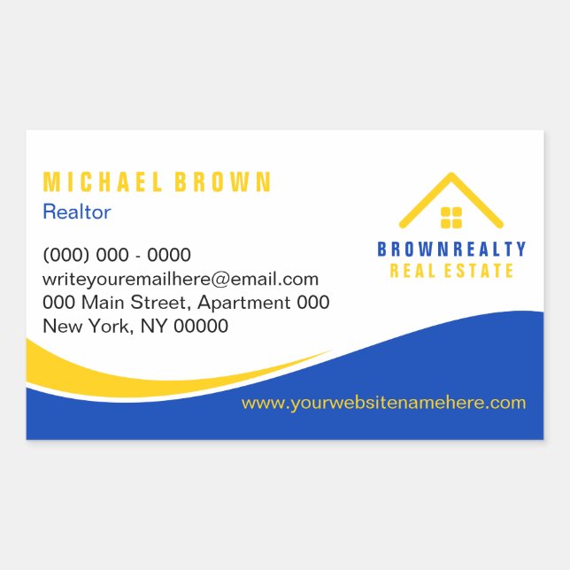 Yellow Blue Classy Roof and Window Rent Home Rectangular Sticker (Front)