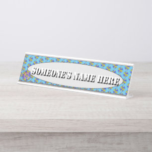 Yellow-Blue Clover Ribbon by Kenneth Yoncich Desk Name Plate