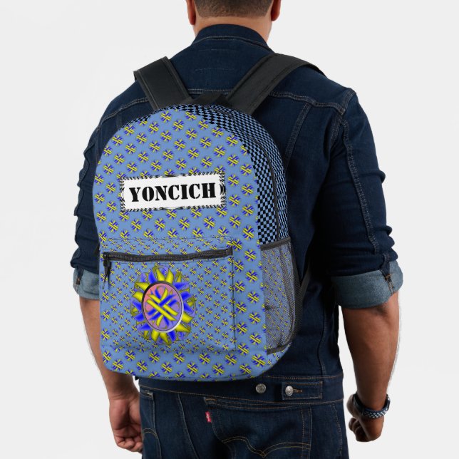 Yellow-Blue Clover Ribbon by Kenneth Yoncich Printed Backpack (Insitu (Model))